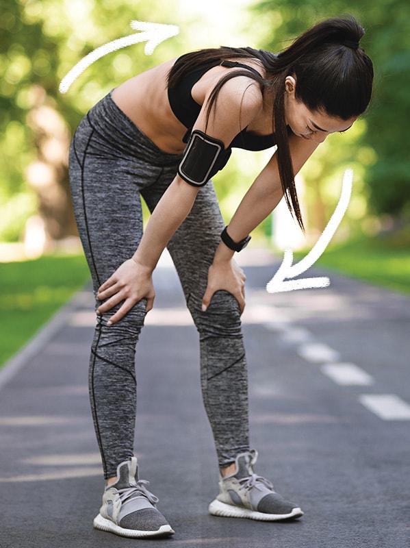 Woman breathing heavy after running